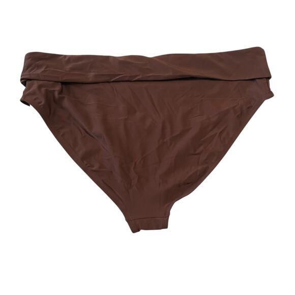 Time and Tru Plus Size 2X (20W-22W) Brown Solid High Waist Foldover Swim Bottoms - Picture 2 of 10